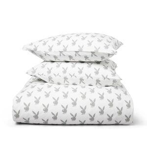 Playboy Gray Bunnies Duvet Set - Queen Size Bed Duvet with Iconic Rabbit Head